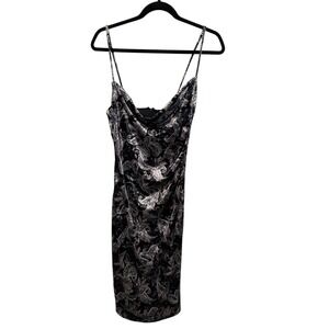 Laundry by Shelli Segal Velvet Paisley Cowl Neck Sheath Dress Black Silver 8